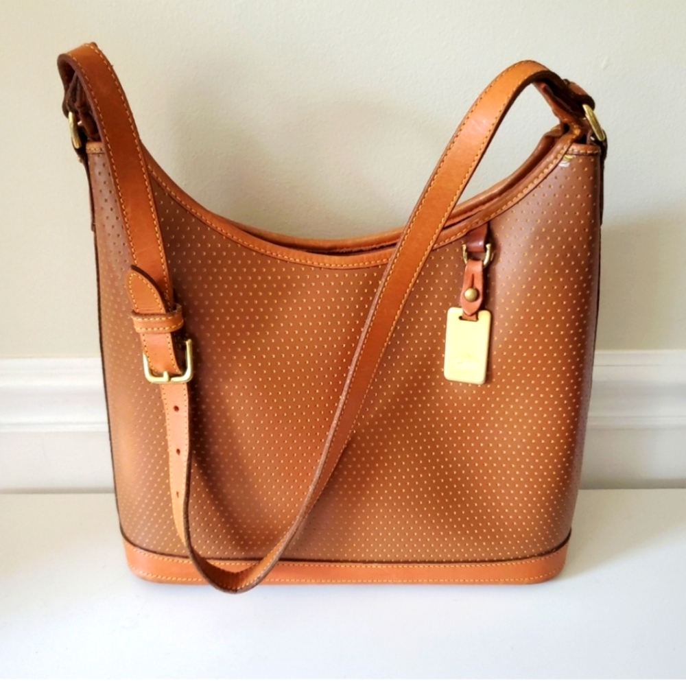 Dooney & Bourke Perforated Cabrio Tan Leather Shoulder Purse Good Condition